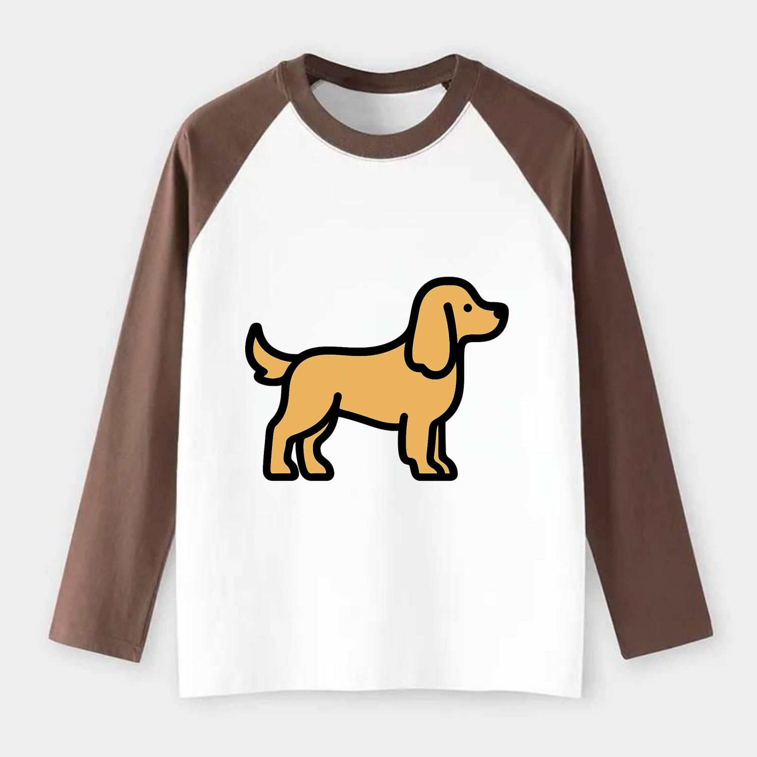 Cocker Spaniel - Golden colored flat side profile - Raglan Long Sleeve T-Shirt - Coffee