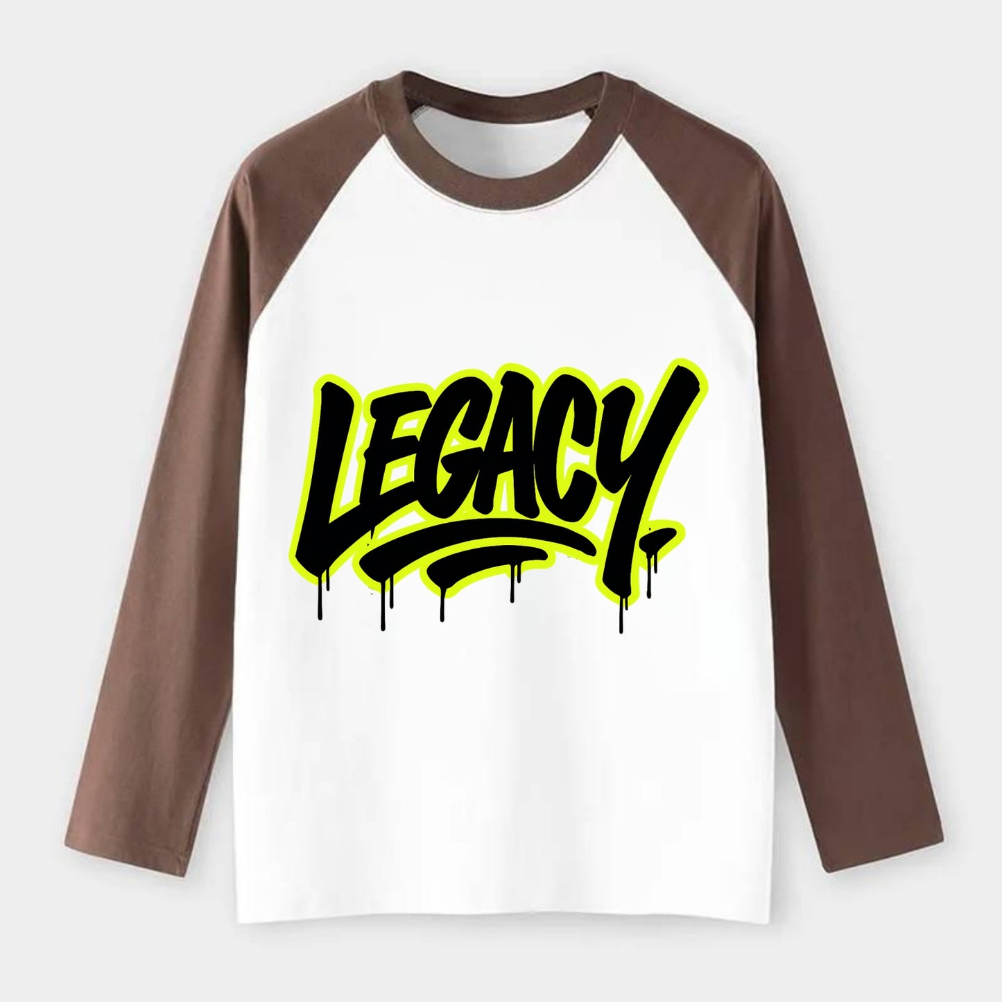 Bold typography design - "LEGACY" - what you leave behind, lasting - Raglan Long Sleeve T-Shirt - Coffee