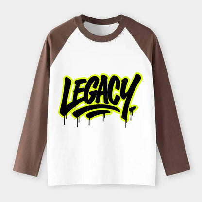 Bold typography design - "LEGACY" - what you leave behind, lasting - Raglan Long Sleeve T-Shirt - Coffee