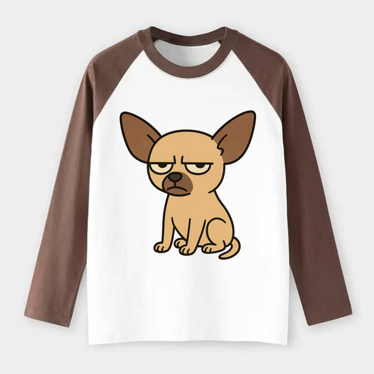 The Chihuahua Judging Silently - Raglan Long Sleeve T-Shirt - Coffee