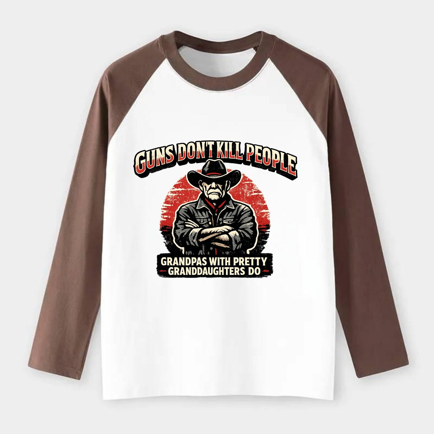 Grandpas Pretty Granddaughters - Cowboy - Raglan Long Sleeve T-Shirt - Coffee