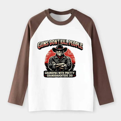 Grandpas Pretty Granddaughters - Cowboy - Raglan Long Sleeve T-Shirt - Coffee