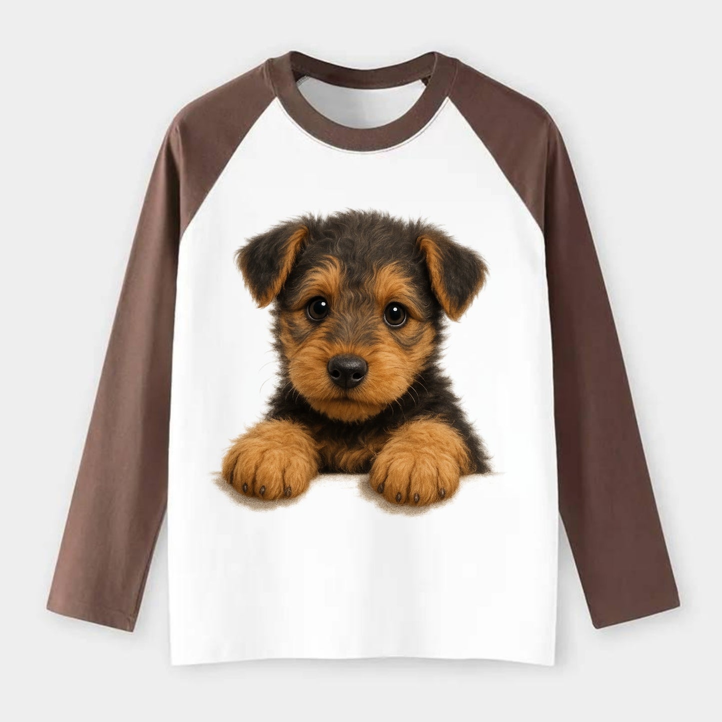 Airedale Terrier  - Raglan Long Sleeve T-Shirt - Coffee