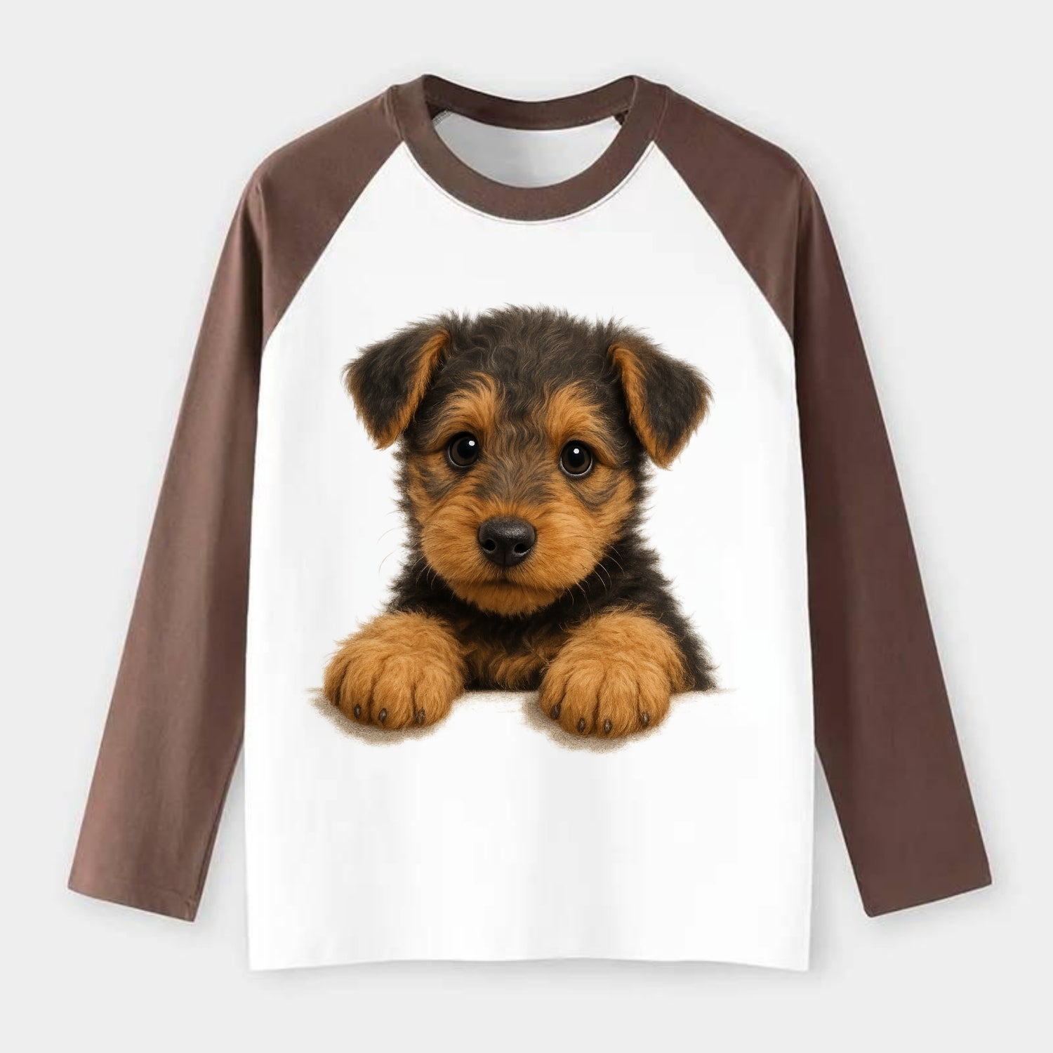 Airedale Terrier  - Raglan Long Sleeve T-Shirt - Coffee