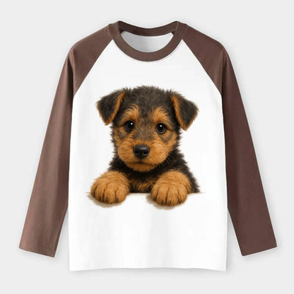 Airedale Terrier  - Raglan Long Sleeve T-Shirt - Coffee