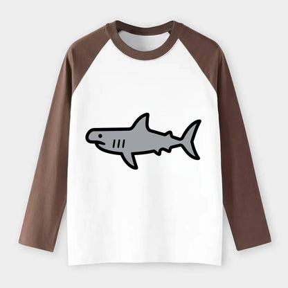 Hammerhead Shark - Gray distinctive head flat side profile - Raglan Long Sleeve T-Shirt - Coffee