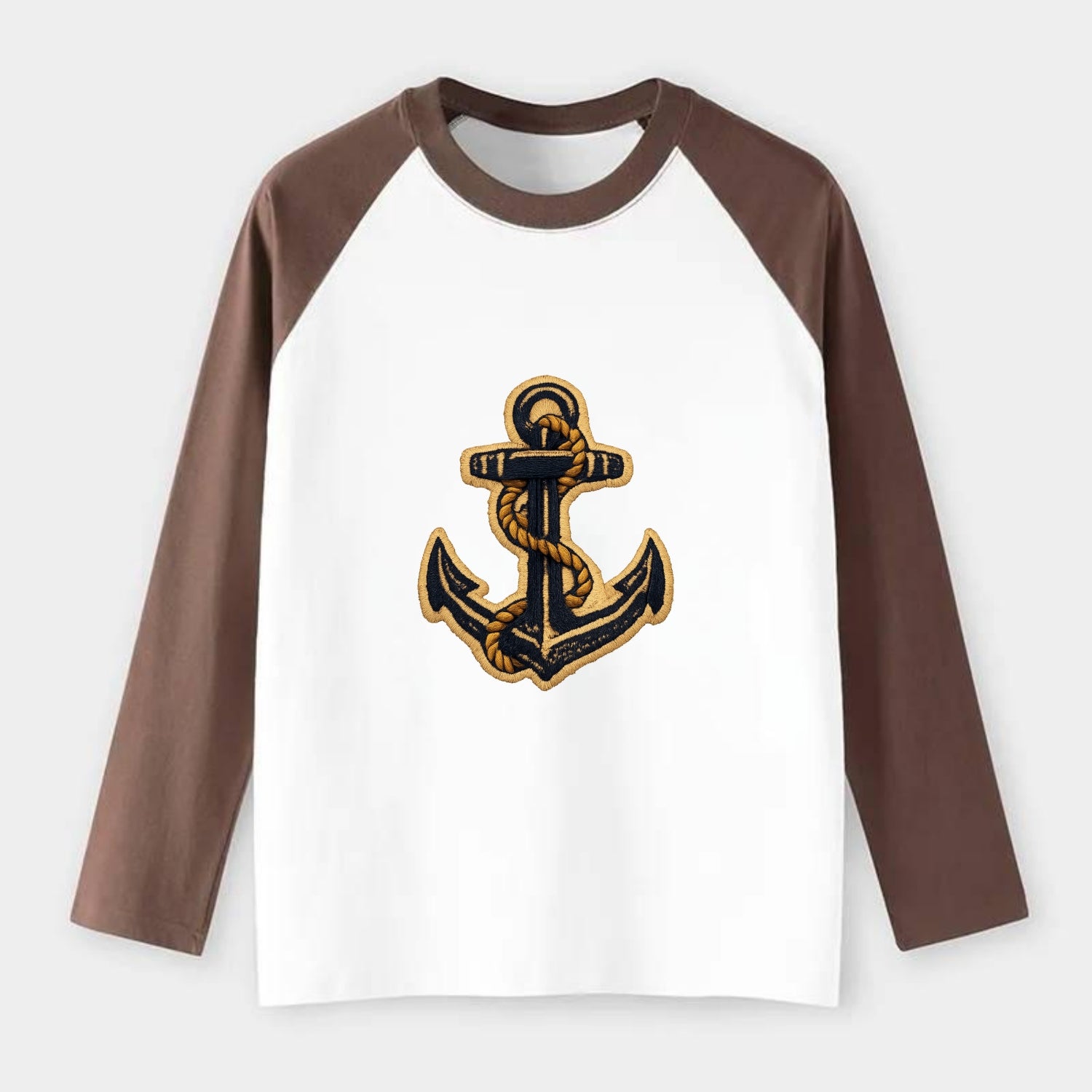 ANCHOR ROPE - classic anchor with rope in navy and gold , sailor - Raglan Long Sleeve T-Shirt - Coffee