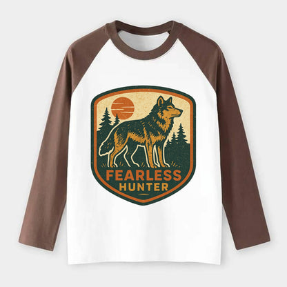 Fearless Hunter  - Raglan Long Sleeve T-Shirt - Coffee