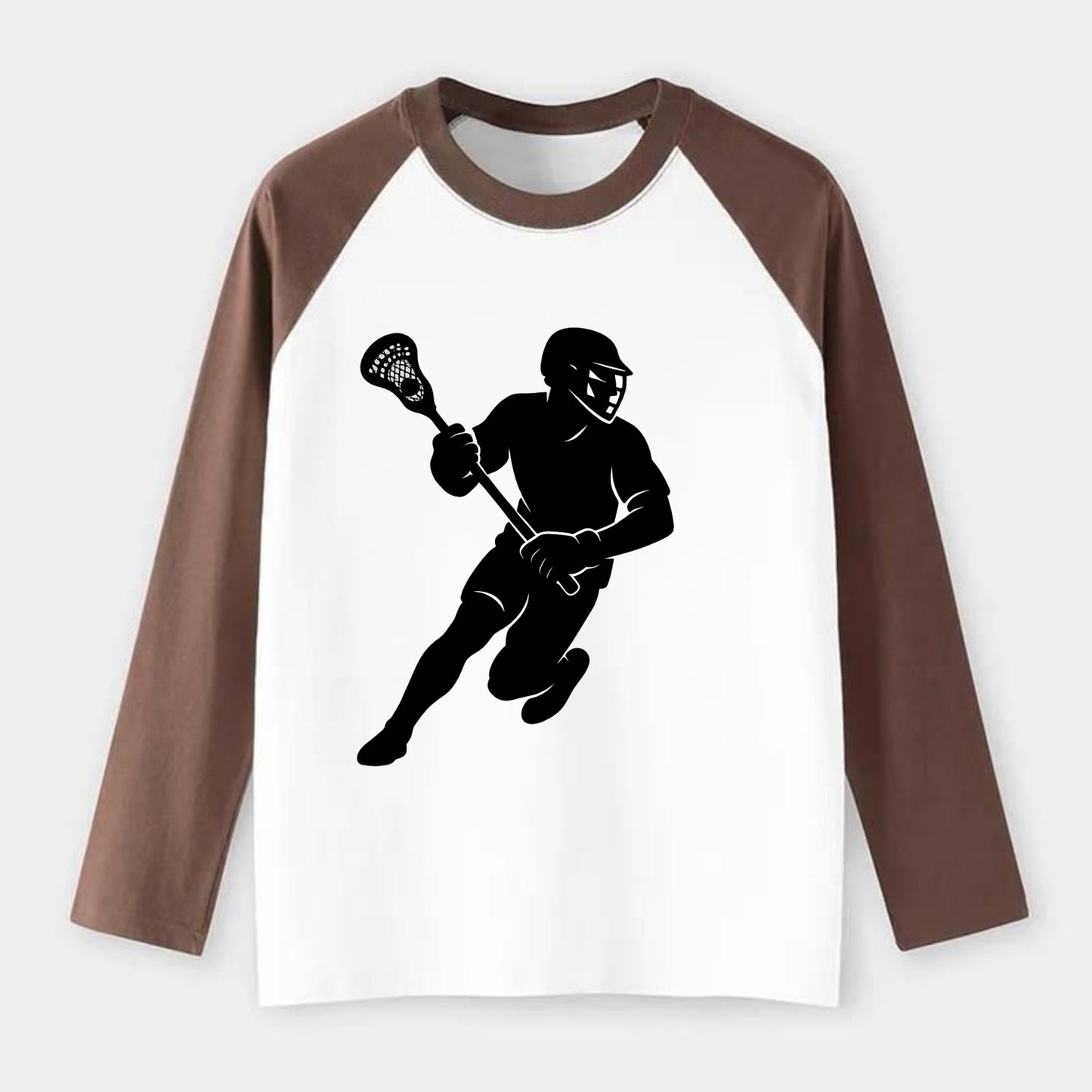 Lacrosse player cradling stick - Raglan Long Sleeve T-Shirt - Coffee