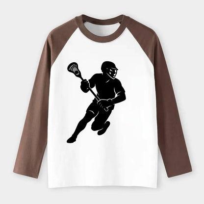 Lacrosse player cradling stick - Raglan Long Sleeve T-Shirt - Coffee