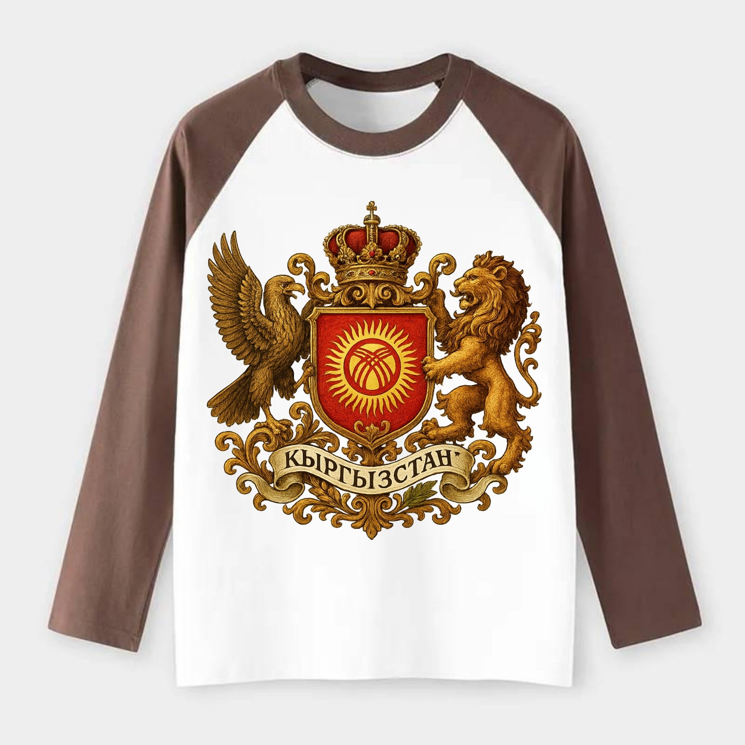 Kyrgyzstan Tunduk Emblem - Raglan Long Sleeve T-Shirt - Coffee