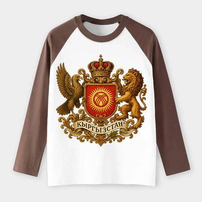 Kyrgyzstan Tunduk Emblem - Raglan Long Sleeve T-Shirt - Coffee