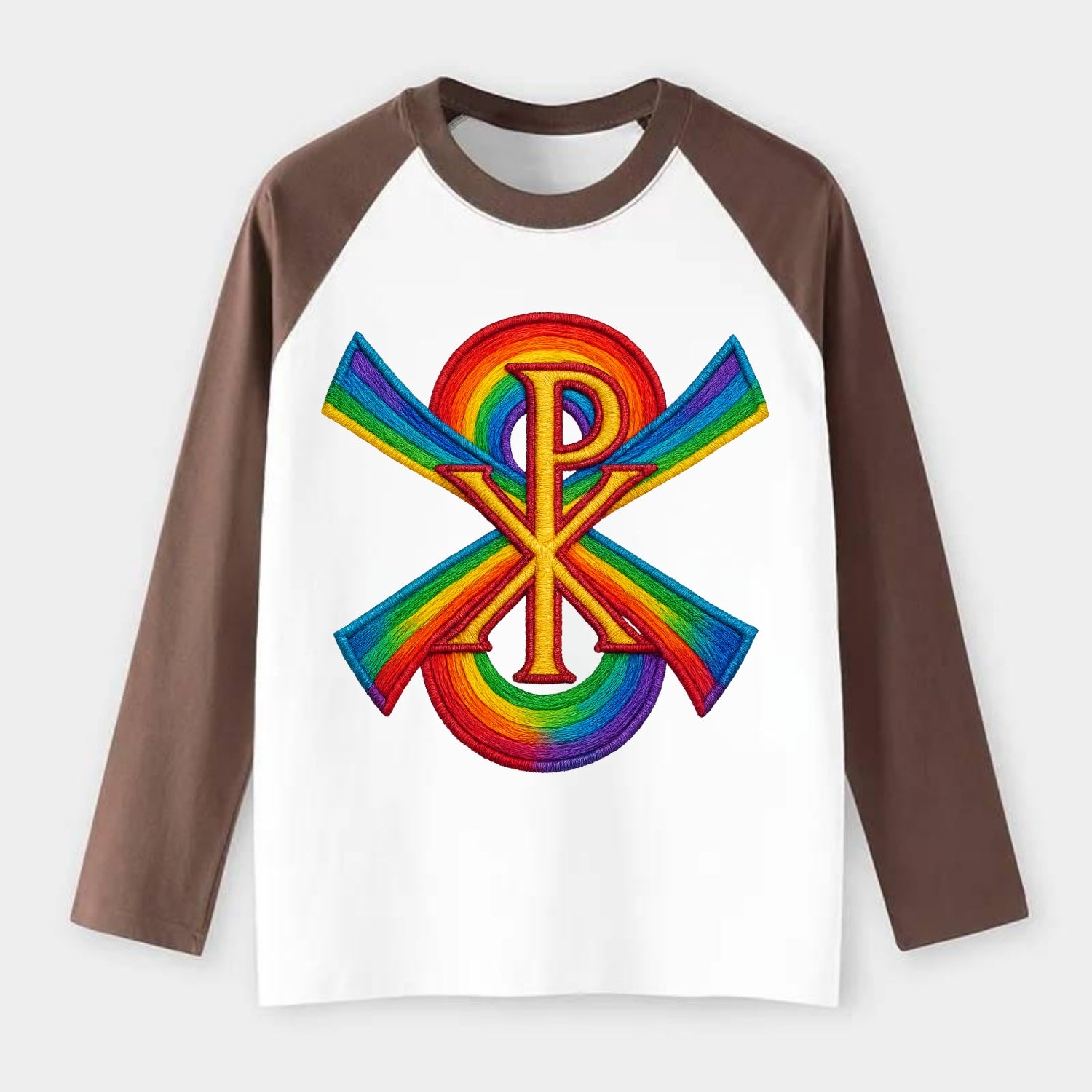 Chi Rho  - Raglan Long Sleeve T-Shirt - Coffee