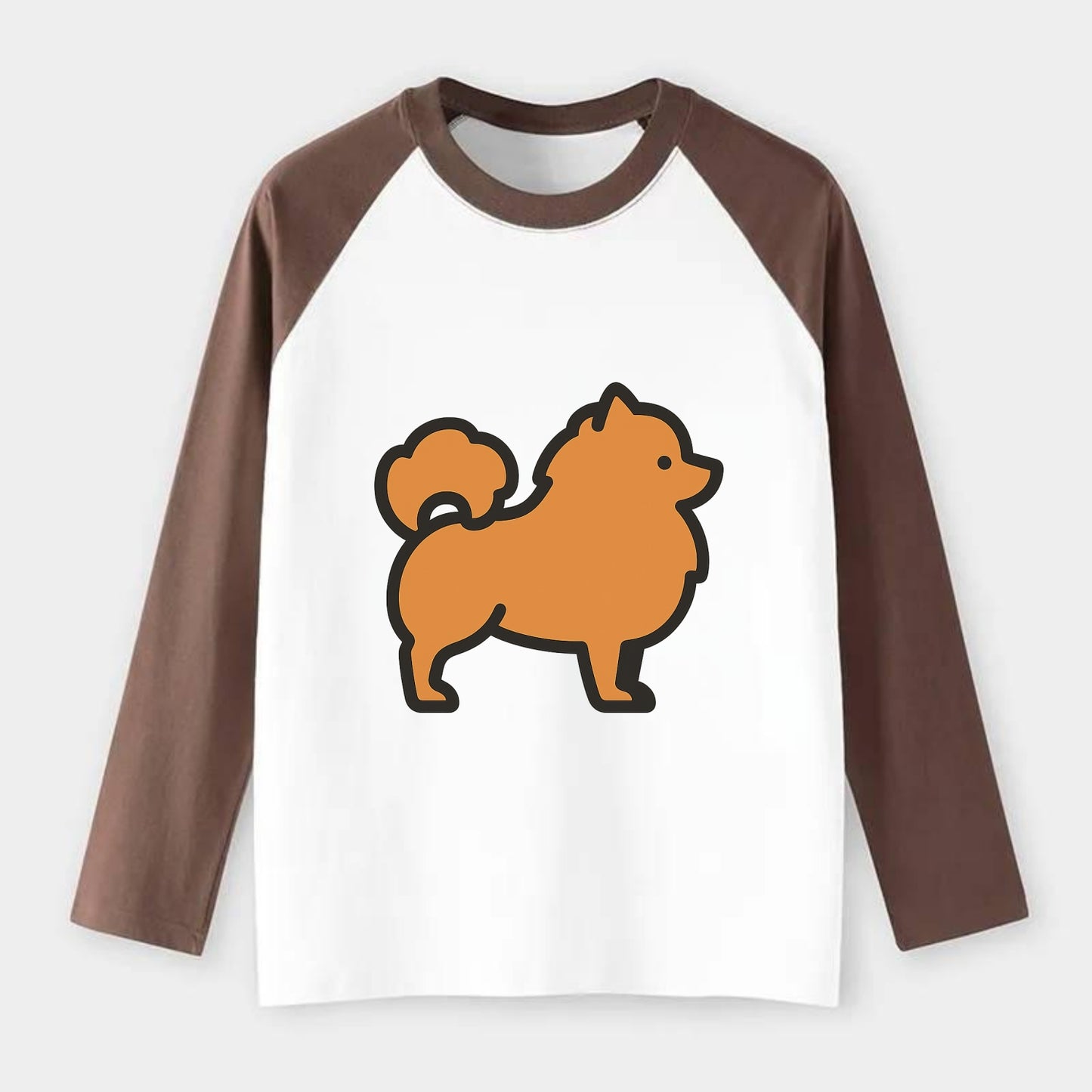 Pomeranian - Orange fluffy flat side profile - Raglan Long Sleeve T-Shirt - Coffee