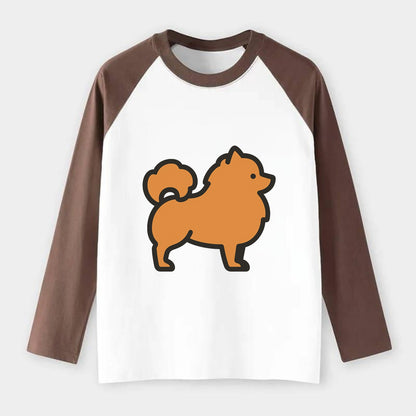Pomeranian - Orange fluffy flat side profile - Raglan Long Sleeve T-Shirt - Coffee
