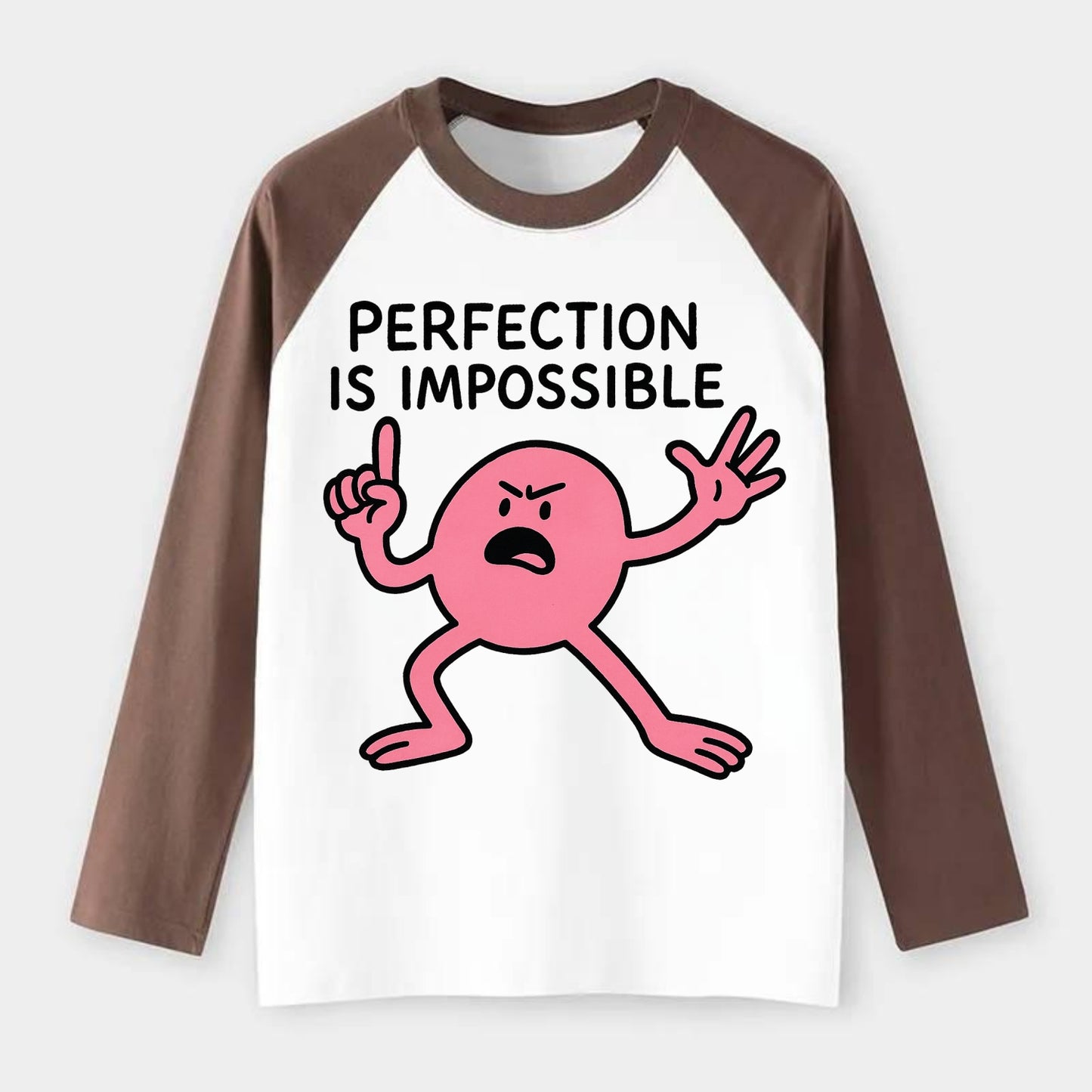 PERFECTION IS IMPOSSIBLE | Asymmetrical circle - Raglan Long Sleeve T-Shirt - Coffee