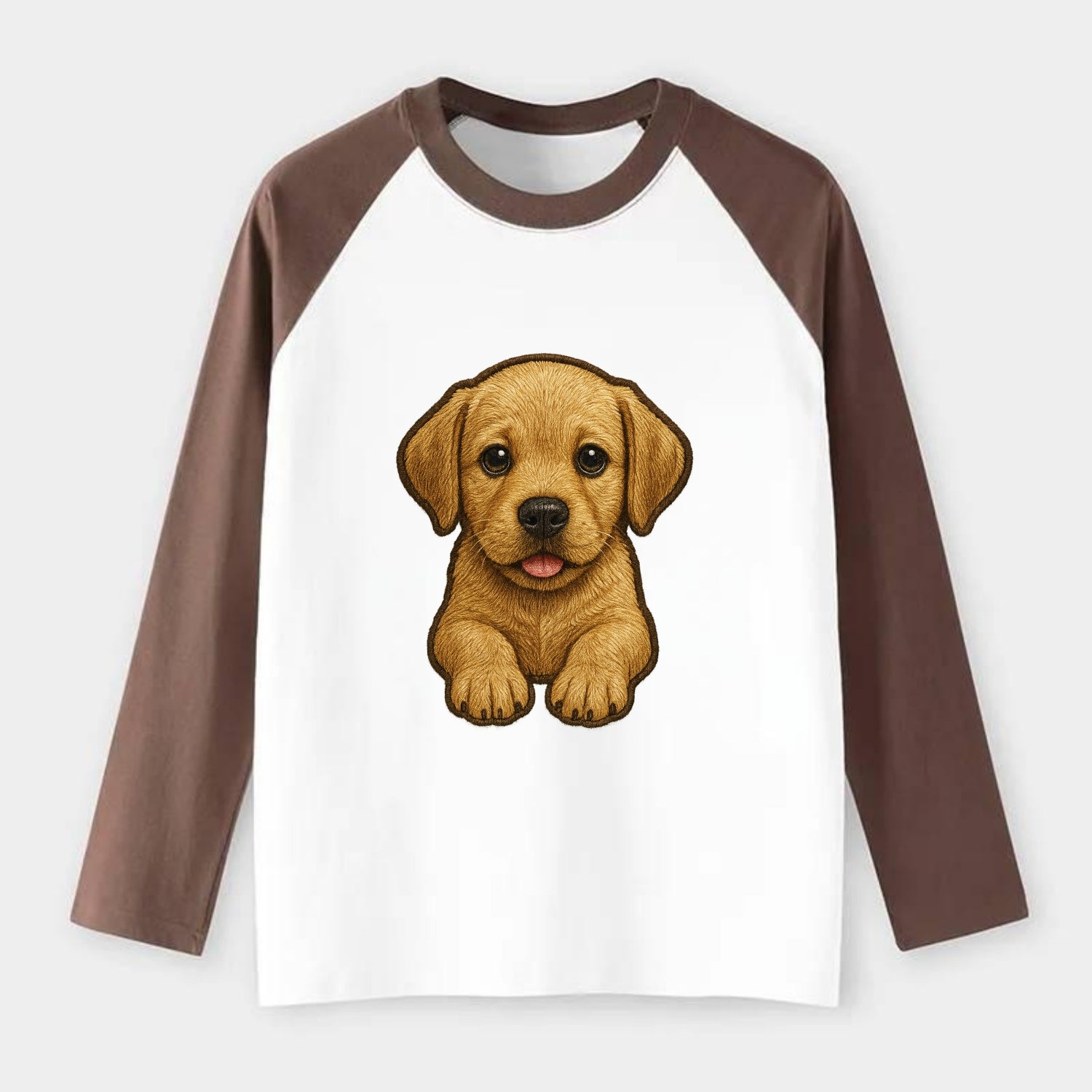 Baby Labrador Retriever Puppy - yellow/black/chocolate, soulful eyes, - Raglan Long Sleeve T-Shirt - Coffee