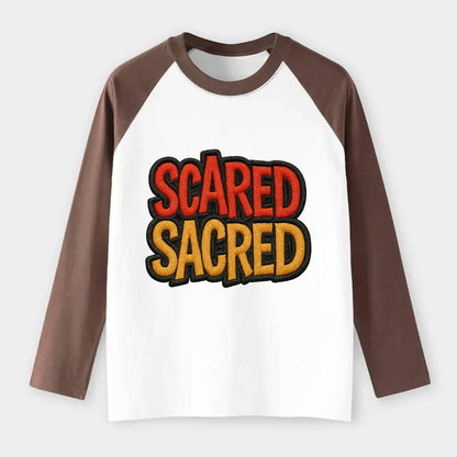 SCARED;SACRED JOURNEY Spiritual Purple Hat - Raglan Long Sleeve T-Shirt - Coffee