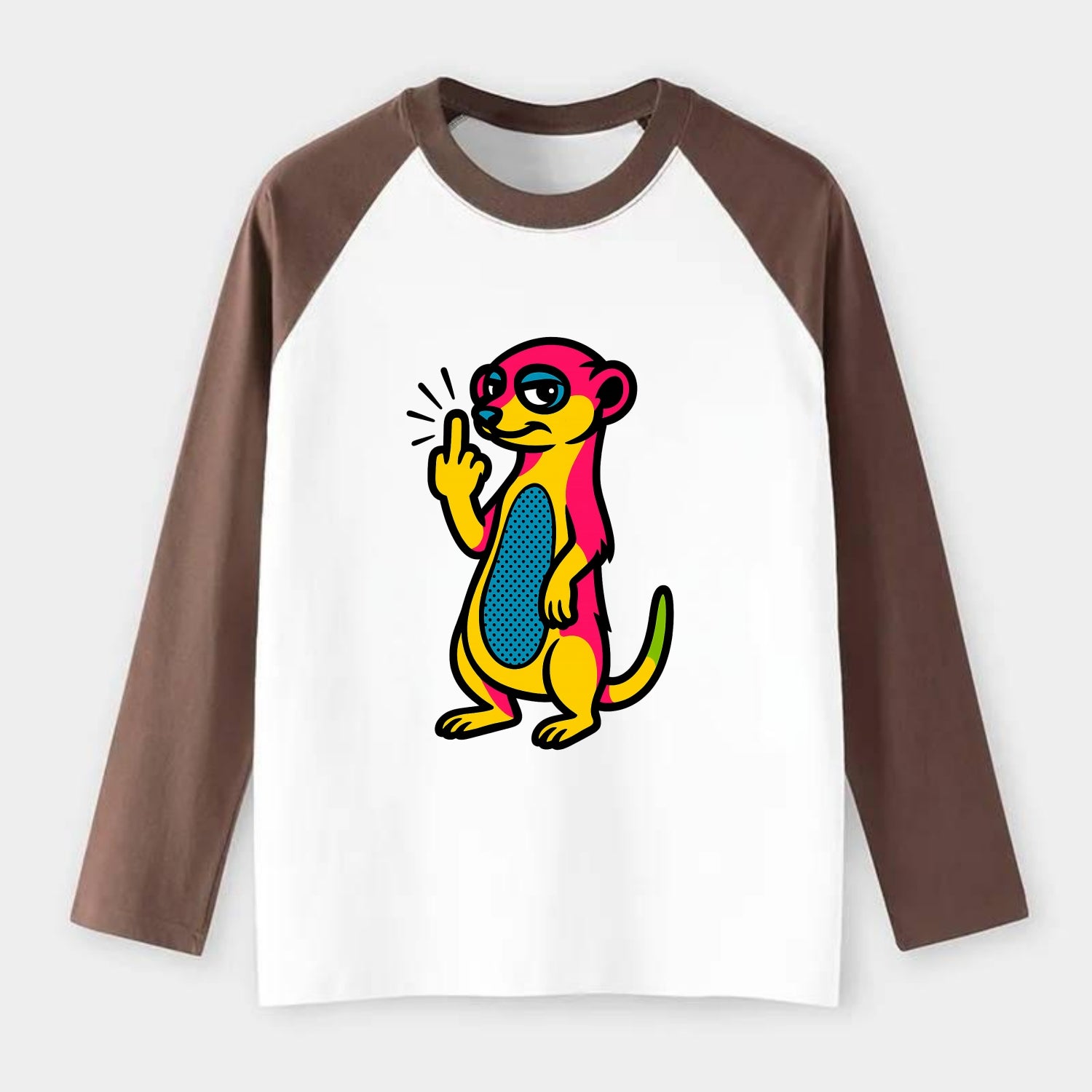 cute meerkat standing guard on hind legs, one front paw raised in - Raglan Long Sleeve T-Shirt - Coffee
