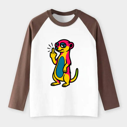 cute meerkat standing guard on hind legs, one front paw raised in - Raglan Long Sleeve T-Shirt - Coffee