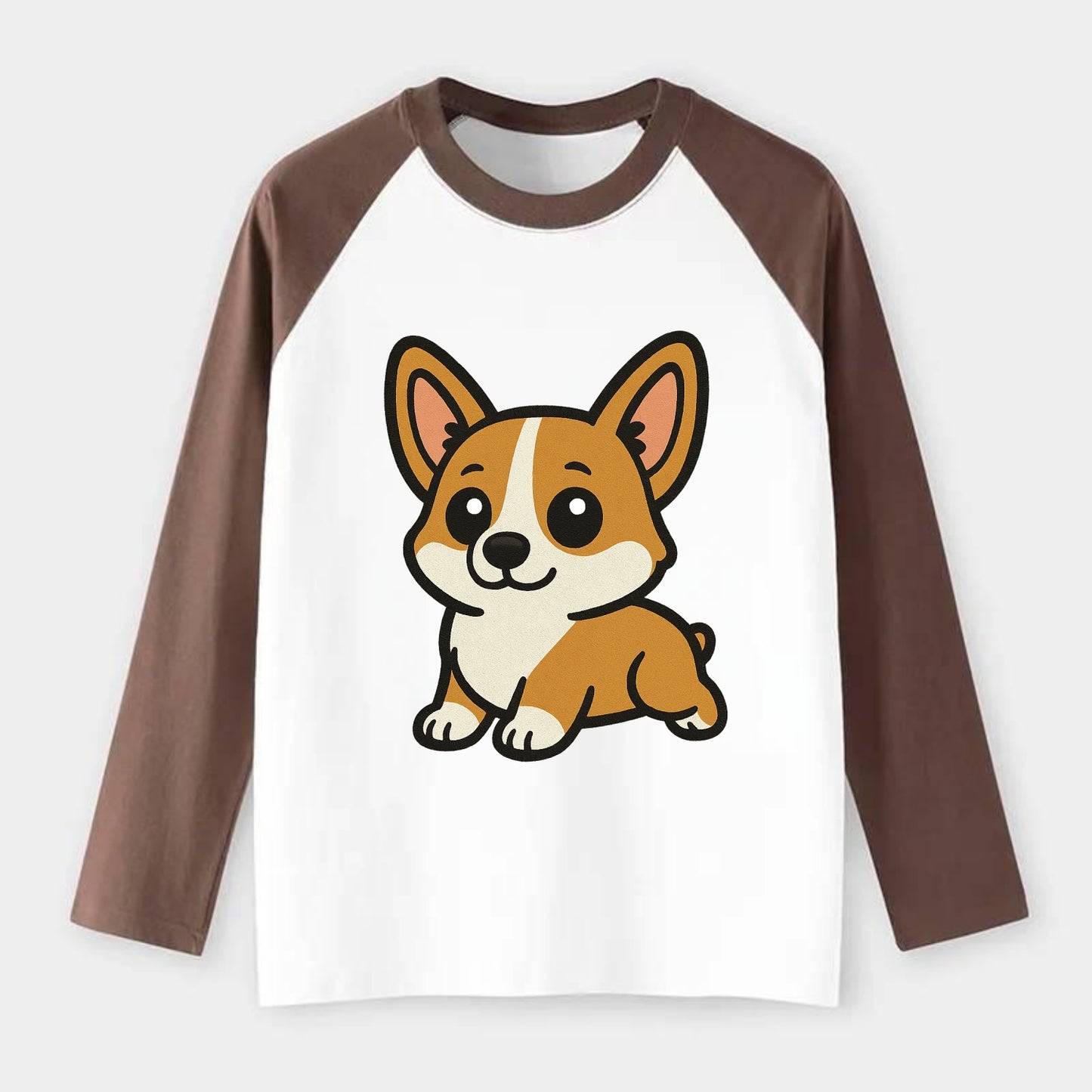 Corgi - Sploot lying position - Raglan Long Sleeve T-Shirt - Coffee