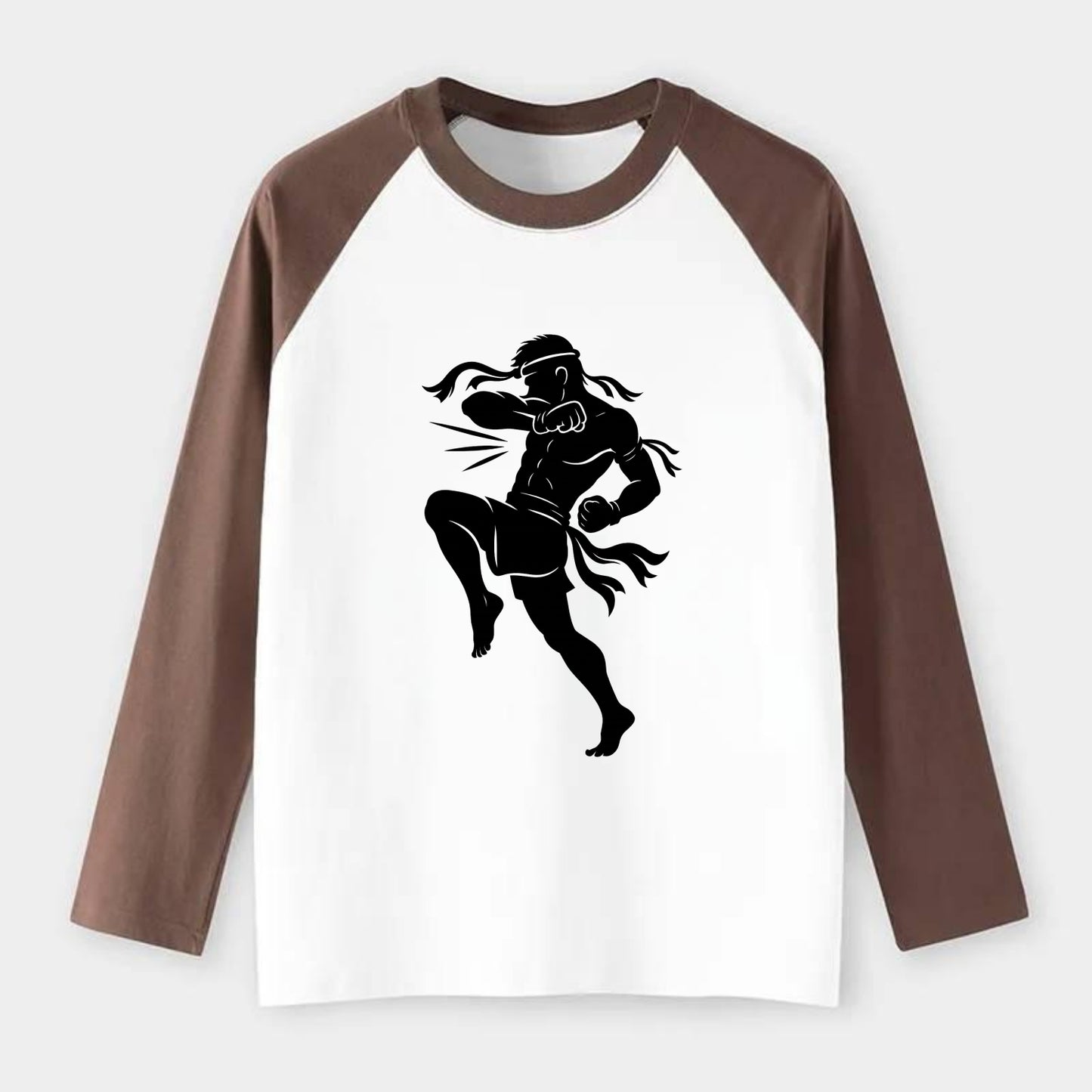Thai Muay Thai fighter elbow strike - Raglan Long Sleeve T-Shirt - Coffee