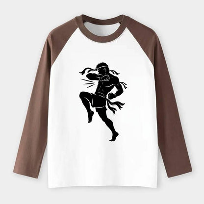 Thai Muay Thai fighter elbow strike - Raglan Long Sleeve T-Shirt - Coffee