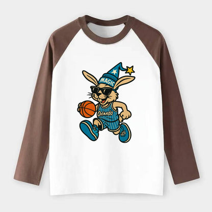 Orlando Rabbit wearing Magic blue and silver beanie with wizard hat - Raglan Long Sleeve T-Shirt - Coffee