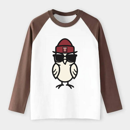 Philadelphia Owl wearing Temple beanie with T patch - Raglan Long Sleeve T-Shirt - Coffee