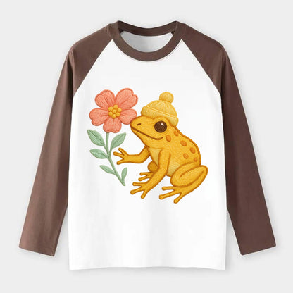 Yellow Dart Frog - Raglan Long Sleeve T-Shirt - Coffee