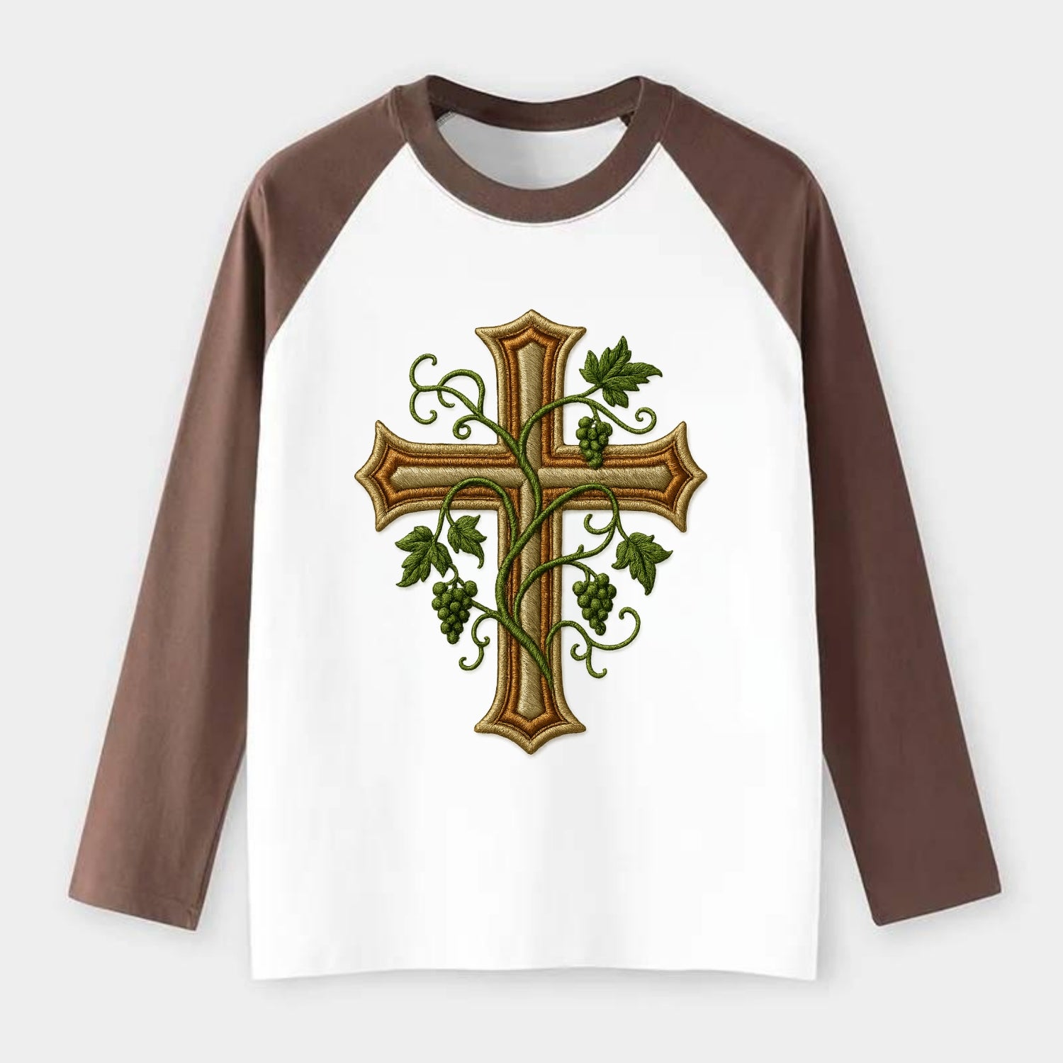Vine Cross  - Raglan Long Sleeve T-Shirt - Coffee