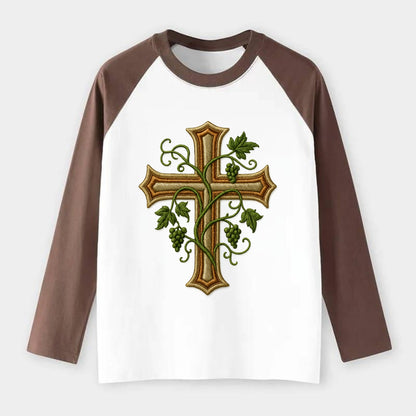 Vine Cross  - Raglan Long Sleeve T-Shirt - Coffee