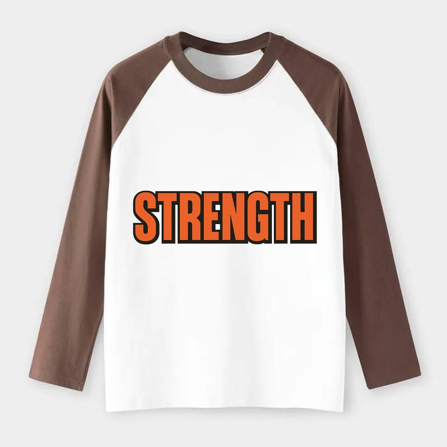 Bold typography design - "STRENGTH" - inner power, resilience, - Raglan Long Sleeve T-Shirt - Coffee