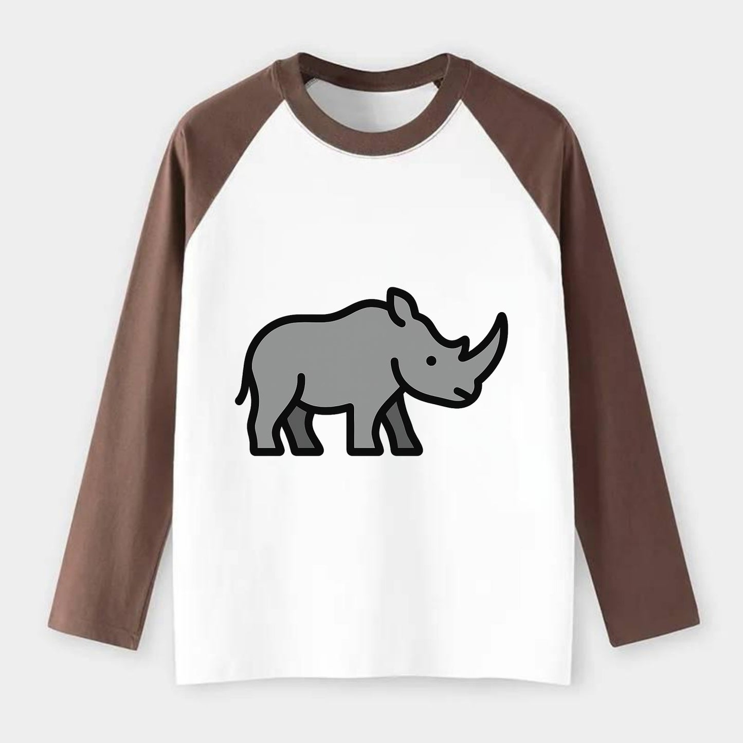 Rhinoceros - Gray with horn flat side profile - Raglan Long Sleeve T-Shirt - Coffee