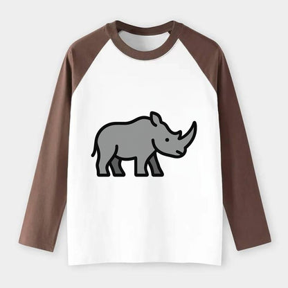 Rhinoceros - Gray with horn flat side profile - Raglan Long Sleeve T-Shirt - Coffee