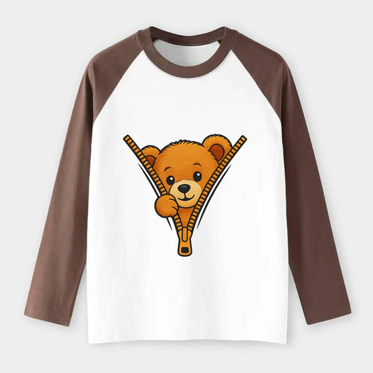 zipper bear - Raglan Long Sleeve T-Shirt - Coffee