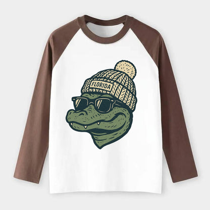 Gainesville Gator wearing Florida beanie - Raglan Long Sleeve T-Shirt - Coffee