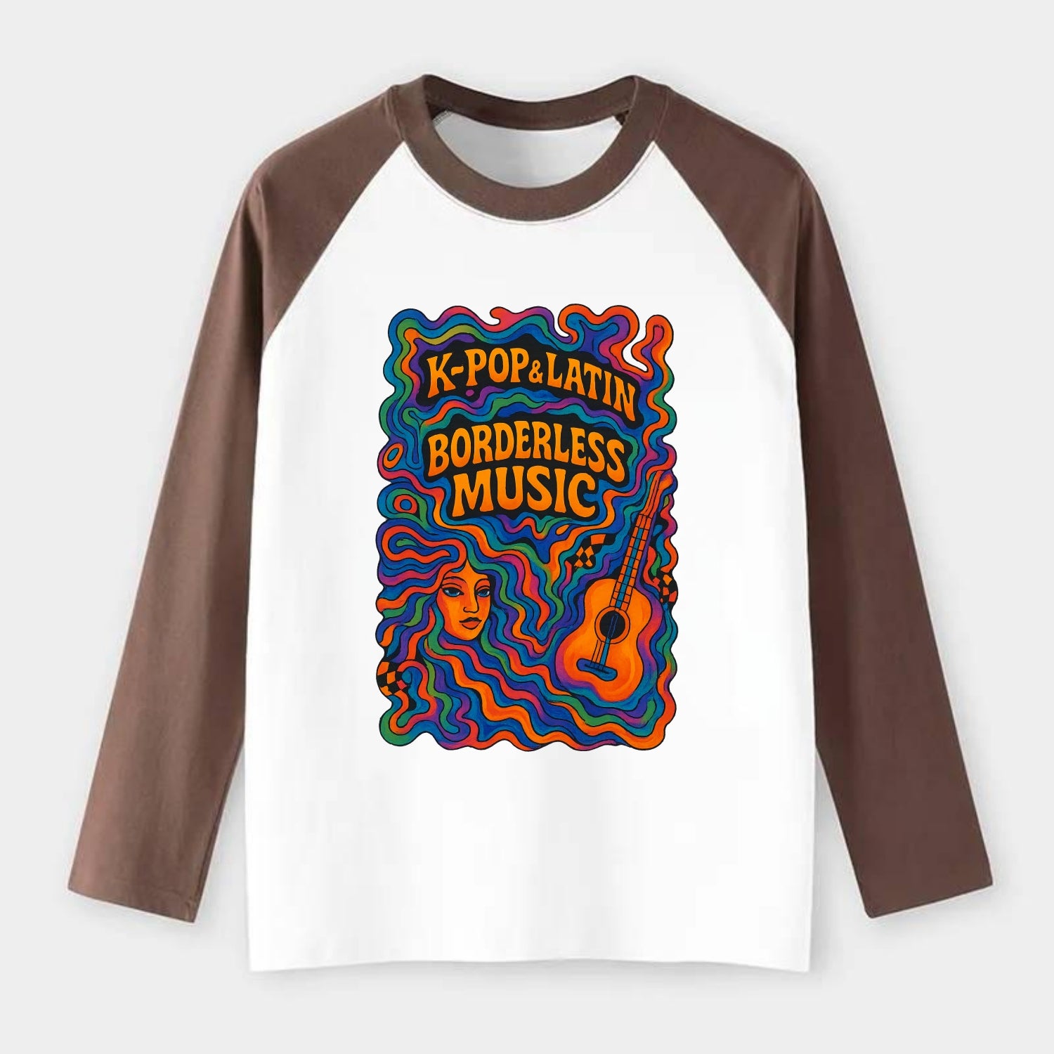 K-Pop and Latin fusion explosion - "Borderless Music" - cross-cultural - Raglan Long Sleeve T-Shirt - Coffee