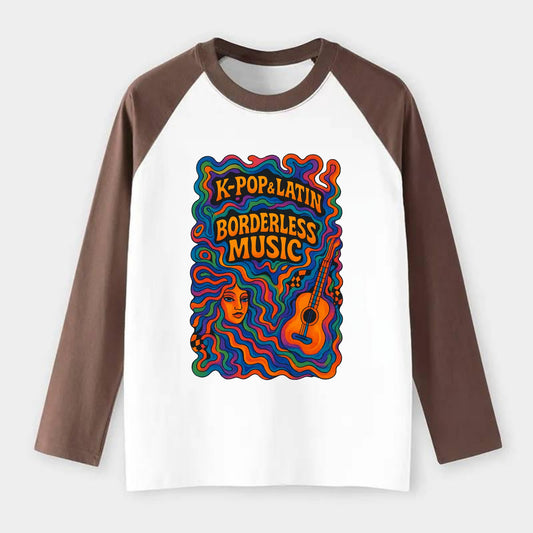 K-Pop and Latin fusion explosion - "Borderless Music" - cross-cultural - Raglan Long Sleeve T-Shirt - Coffee