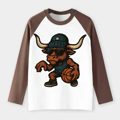 Texas Longhorn wearing Mavs beanie with lone star patch and wayfarer - Raglan Long Sleeve T-Shirt - Coffee