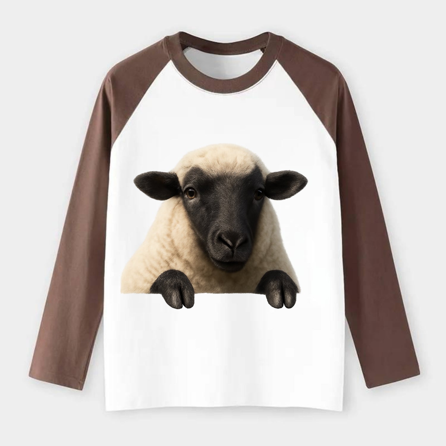 Sheep  - Raglan Long Sleeve T-Shirt - Coffee