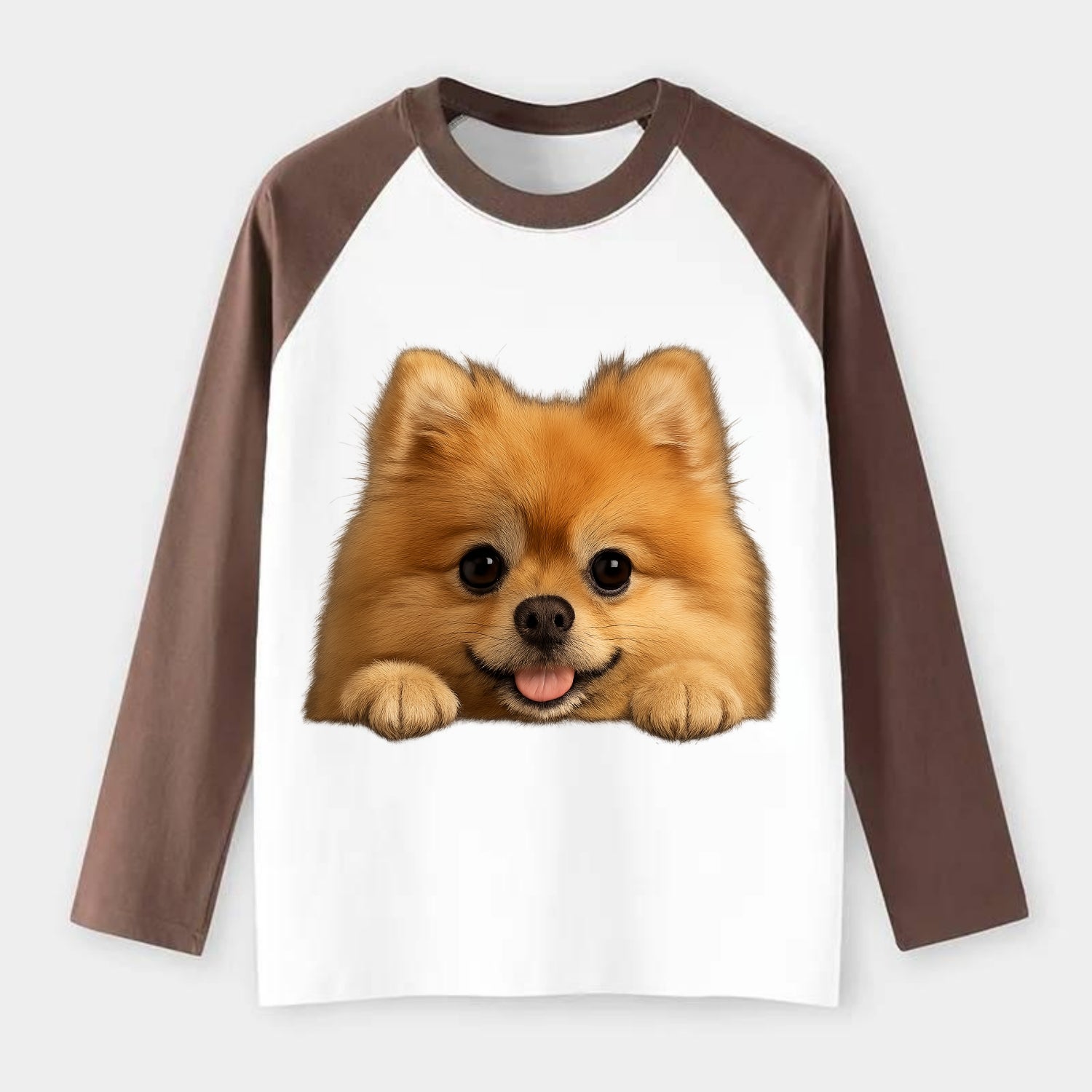 Pomeranian  - Raglan Long Sleeve T-Shirt - Coffee
