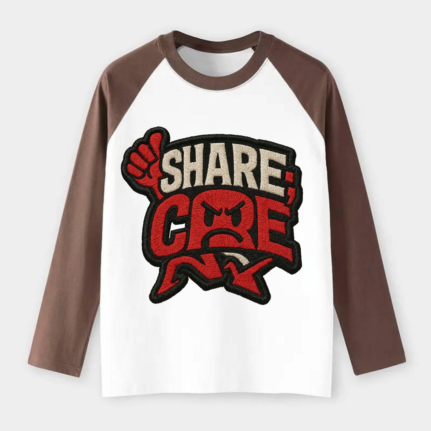 SHARE;CARE TOO MUCH Oversharer Green Hat - Raglan Long Sleeve T-Shirt - Coffee