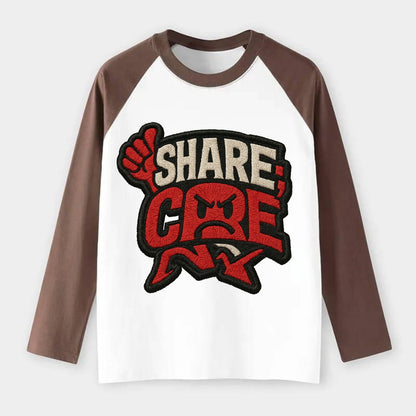 SHARE;CARE TOO MUCH Oversharer Green Hat - Raglan Long Sleeve T-Shirt - Coffee