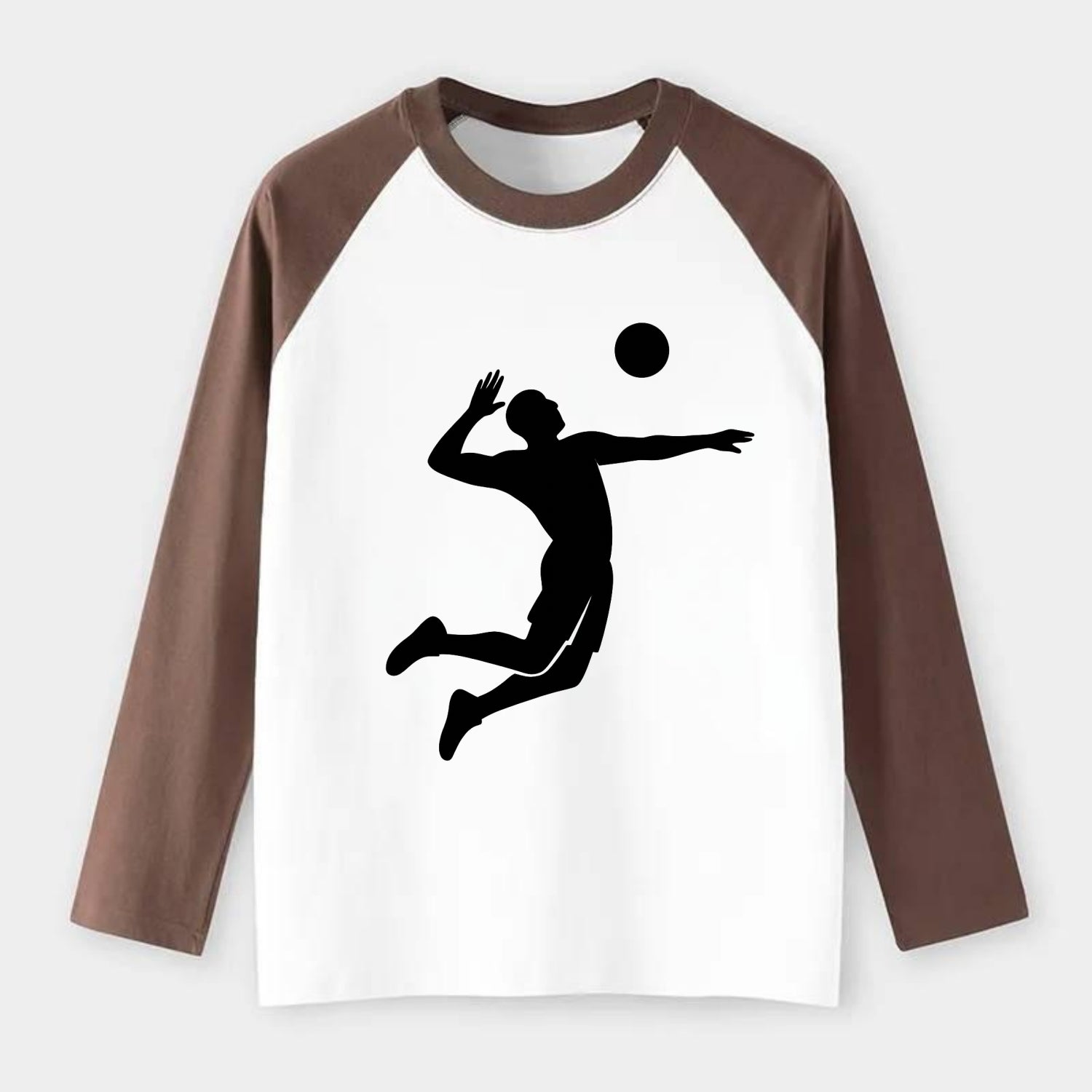Volleyball player spiking ball - Raglan Long Sleeve T-Shirt - Coffee