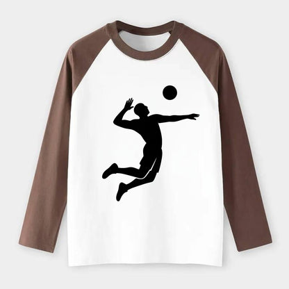 Volleyball player spiking ball - Raglan Long Sleeve T-Shirt - Coffee