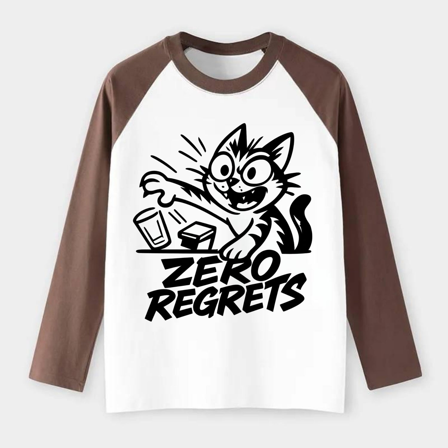 Chaos Gremlin Cat - Raglan Long Sleeve T-Shirt - Coffee