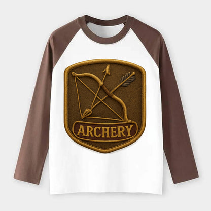 Bow and arrow crossed - archery enthusiast - Raglan Long Sleeve T-Shirt - Coffee