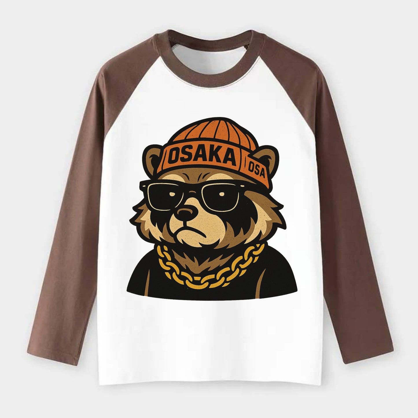 Osaka Tanuki - Raglan Long Sleeve T-Shirt - Coffee