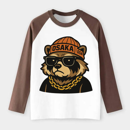 Osaka Tanuki - Raglan Long Sleeve T-Shirt - Coffee